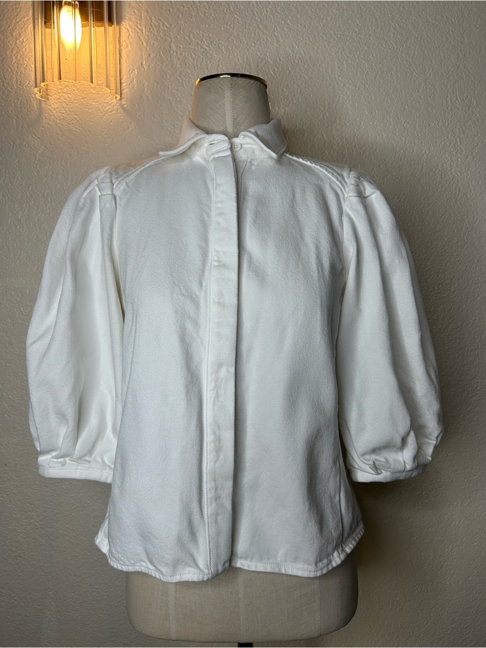 Zara White Puff Sleeve Button-Up Jacket